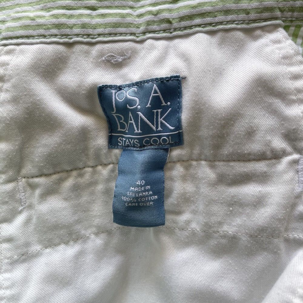JoS A Bank Stay Cool Seersucker Shorts Green White Stripe Mens 40 - Picture 10 of 16